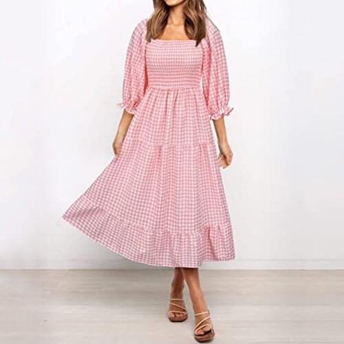 Plaid Print Loose Dress Womens Vintage Fashion Sexy Long Sleeve Autumn All-match Sleeve Drawstring Beach Dresses Vestidos 4