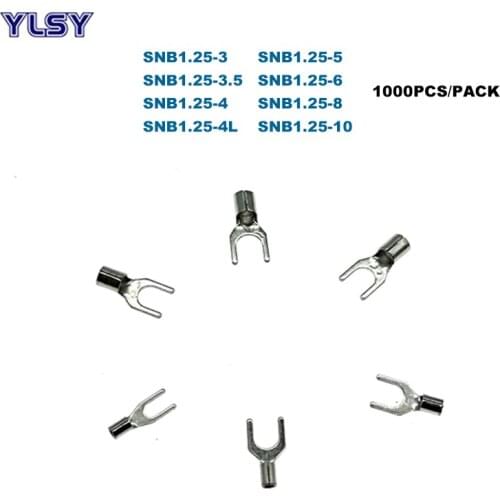 1000Pcs Spade Bare Crimp Terminals Electrical Cord End Wire Connector SNB1.25-3/4/5/6/8/10 Cable Ferrules 0.5-1.5mm2 22-16AWG