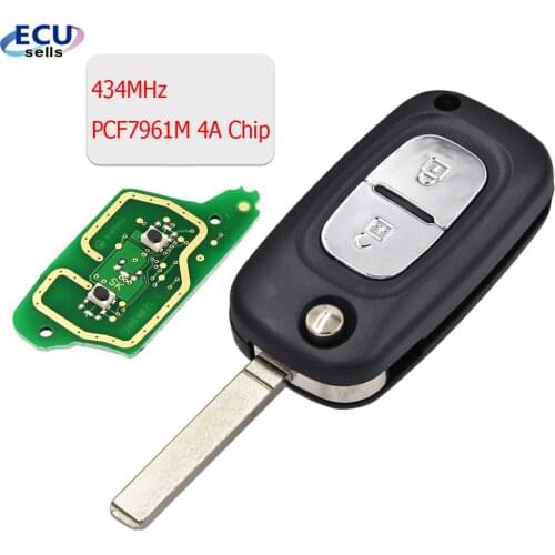 2 Button Remote Key Fob 434MHz PCF7961M 4A Chip for Renault Symbol Megane 3 Captur Kadjar 2013-2017