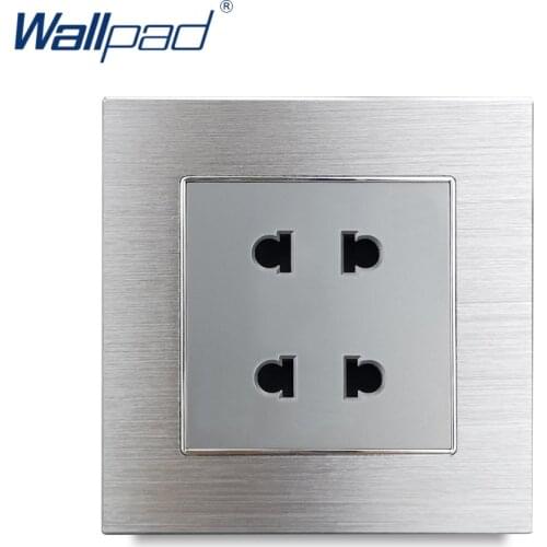 4 Pin Universal Socket Wallpad Silver Satin Metal Panel EU Universal Electric Wall Power Socket 220V Power Outlets