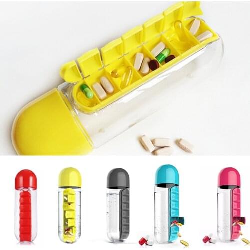 600ml Pill Box Cum Water Bottle Free Travel 7 Day Pill Cup 2-in-1 Water Bottle with Pill Organizer Travel Use бутылка для воды
