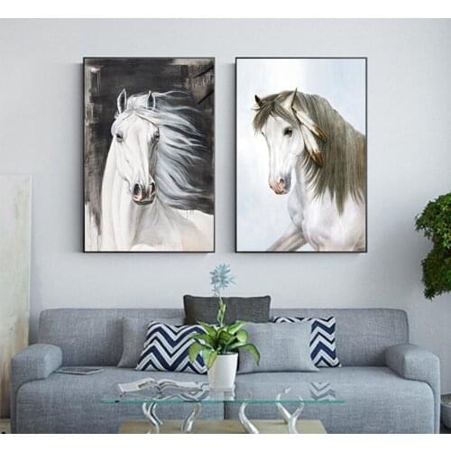 Abstract White Strong War Horse Poster Canvas Painting Modern Animal Wall Art Picture for Living Room Big Tableaux Home Decor