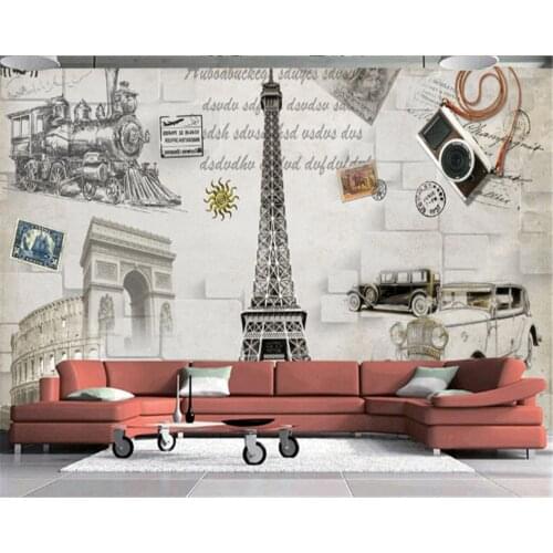 Beibehang Custom photo wallpaper 3D retro European architecture Paris Eiffel Tower TV background wall bedroom mural wallpaper