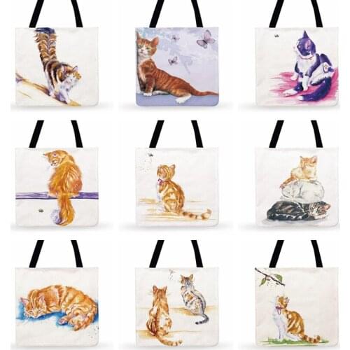 Watercolor Painting Big Orange Cat Painting Print Tote Bag Women Casual Tote Ladies Shoulder Bag Outdoor Beach Tote Shopping Bag