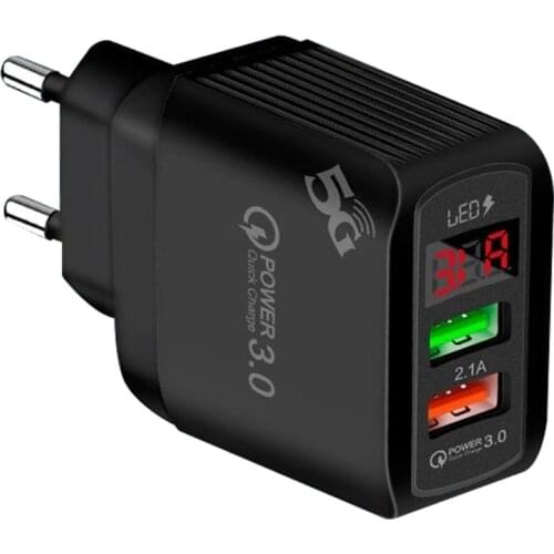 Quick Charge QC3.0 LED Display Fast Charging Dual USB Charger EU US UK Plug 270B