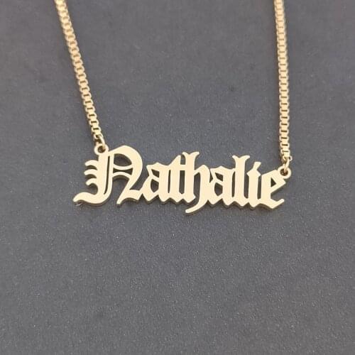 BFF Stainless Steel Box Chain Choker Personalized Old English Name Necklaces Handmade Custom Jewelry Collar Women Wedding Gifts