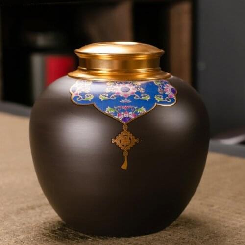 Zisha Ceramic Tea Caddy Household Moisture-proof Sealed Pot Portable Tea Set Accessories/Home Living Room Tea Table Decoration