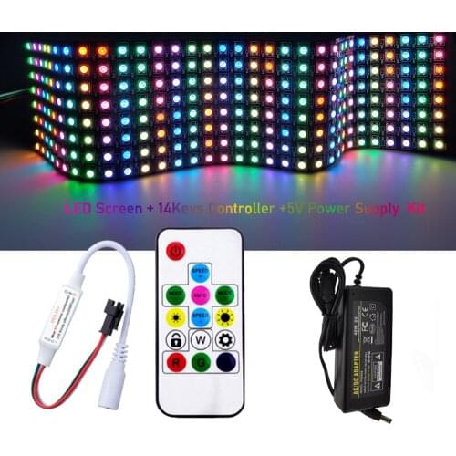 WS2812B LED Digital Flexible Individually Addressable Panel WS2812 8*8 16*16 8*32 Pxiels Module Matrix Screen 14Keys Kit DC5V