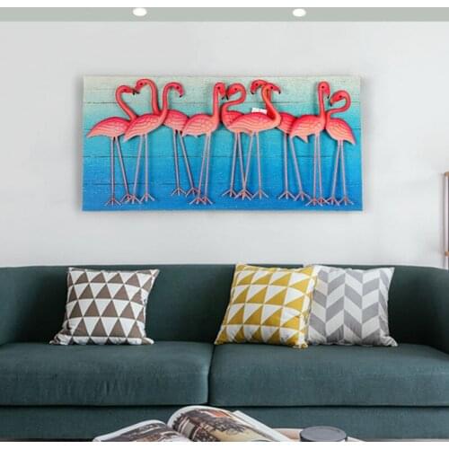 Room Decoration Ins Wind Flamingo Wrought Iron Wall Decoration Living Room Background Wall Decoration Three-dimensional