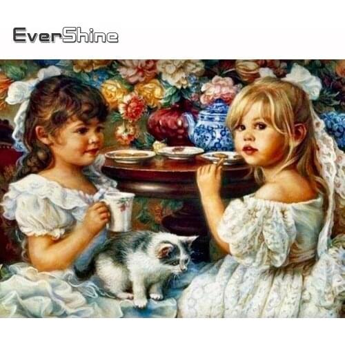 Evershine Diamond Painting Portrait Full Round Drill Diamond Mosaic Kid Full Set Diamond Embroidery Rhinestone Pictures Gift