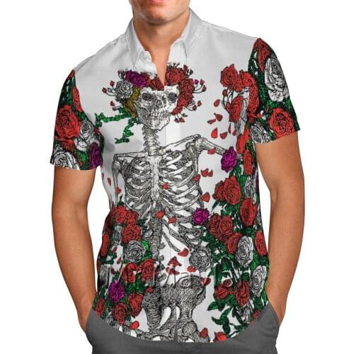 2021 Skull N Flowers 3D Printed Hawaiian Shirt Short Sleeve Shirt Personality Beach Shirt Streetwear Oversized 5XL Chemise Homme