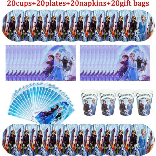 Hot Sale Frozen 2 Party Decorations Plate Cup Napkin Gift Bag Aisha Princess Kids Birthday Party Baby Shower 80/60 Pcs