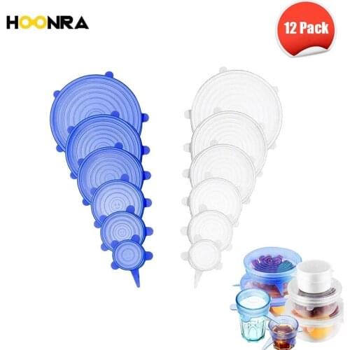 HOONRA 12Pcs Round Silicone Food Cover Reusable Silicone Stretch Lids Kitchen Wrap Seal Fresh Keeping Silicone Caps