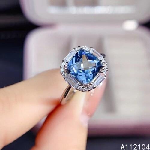 KJJEAXCMY fine jewelry 925 sterling silver inlaid natural London blue topaz women noble exquisite square Chinese style ring supp