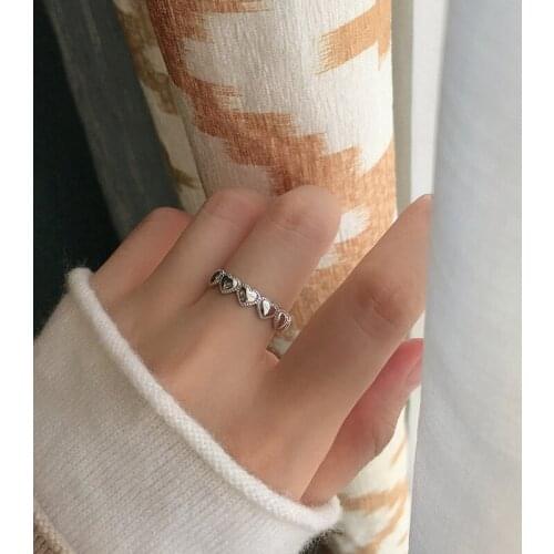 RAMOS Silver Colour Hollowed-out Heart Shape Open Ring Cute Fashion Love Jewelry For Women Young Girl Gifts Adjustable