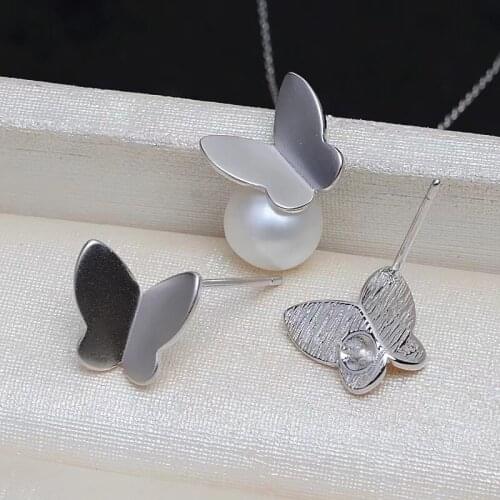 Butterfly 925 Sterling Silver Pendant Earrings Set Base Mounts Findings Beautiful Jewelry Set Parts Fittings Womens Accessories