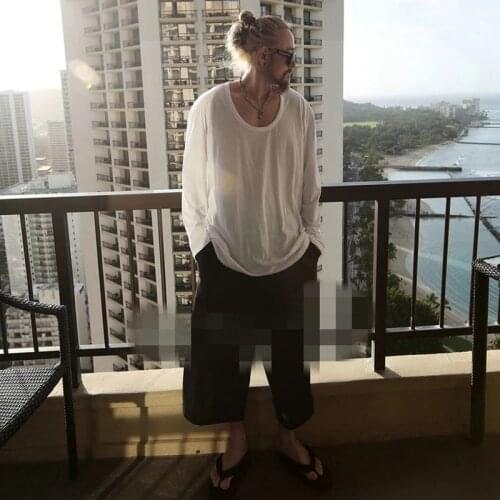 Korean spring and summer solid color U-neck loose trend versatile long sleeve t-shirt mens fashion personality bottom shirt you