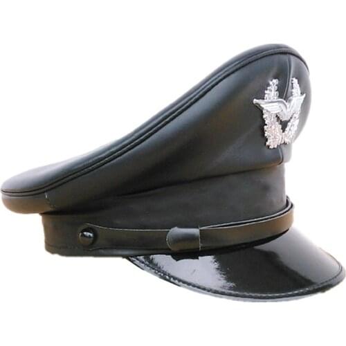 Germany Black Officer Visor Army Caps Cortical Military Police Leather Hats Cosplay Halloween Christmas Gift Spring New Year