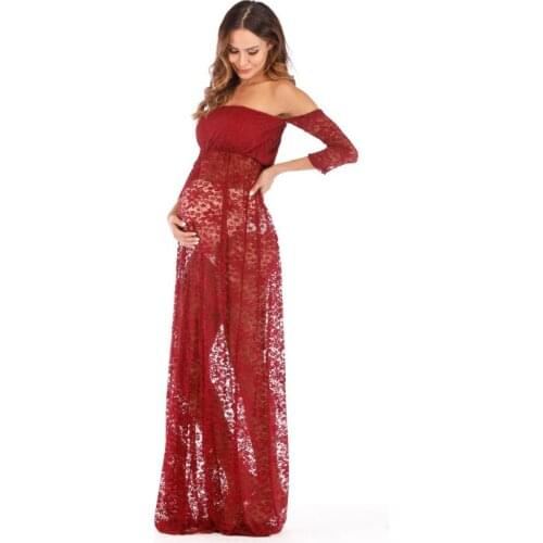 Summer Pregnant Lace Dress Women Front Split Long Maxi Maternity Black&White Lace Dress Gown Photography Prop See Through Dress