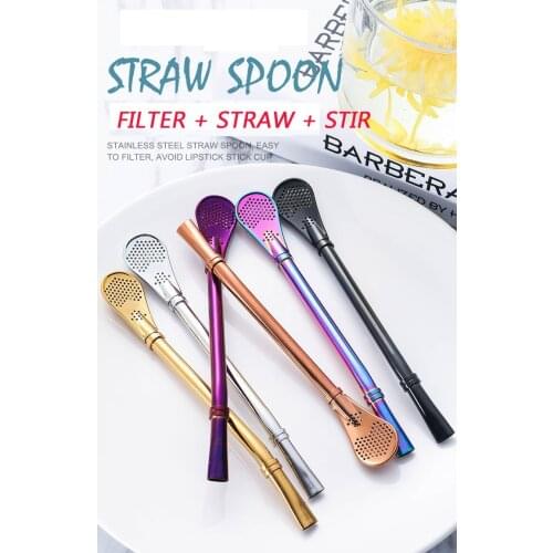 Stainless Steel Drinking Straw Spoon Tea Filter Yerba Mate Tea Straws Health Gourd Reusable Tea Tools Washable Bar Accessories