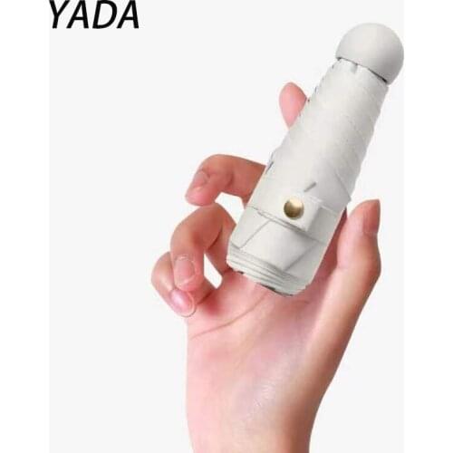 YADA 6 Bone Pure Color Mini Pocket Umbrellas Five-Folding Parasol Rain For Womens UV Capsule Compact Portable Umbrella YS210022