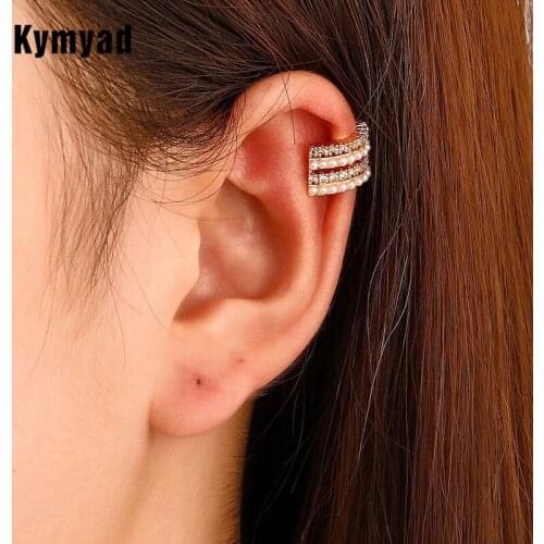Kymyad Korean Fashion Crystal Earrings 2021 Trend C Shaped Simulated Pearl Jewelry Earings For Women Copper Boucle oreille Femme