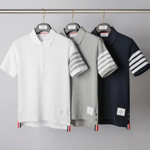 2021 Fashion TB THOM Brand Polo Shirt Men Women Short Sleeve Casual Clothing Solid Striped Summer Turn Down Collar Cotton Polo