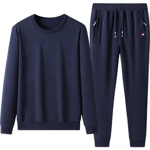 Large Size L-8XL 95% Cotton Round Neck Two Piece Mens Sets Autumn Spring Leisure Youth Sportswear Hoodies with Trousers Men