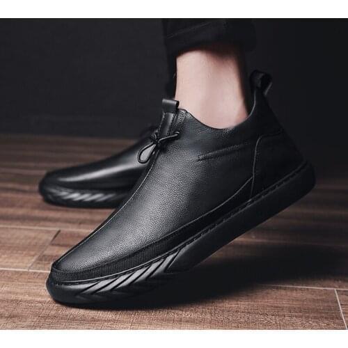 Men Shoes Leather Quality Men Casual Men Shoe Simple Black Sneakers Comfortable Men Flats