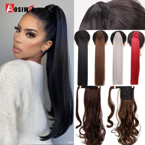 Clip In Ponytail Hair Extension Wig Hairpiece Fake Hairpin Long Straight Kinky Curly Synthetic Natural for Women 2021 Pony Tail