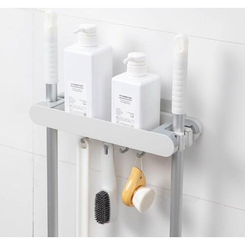 Wall Mounted Dispenser Storage Rack Shelf Mop Holder Broom Hanger Hook Organizer Rangement Bathroom Toilet Set Accessories
