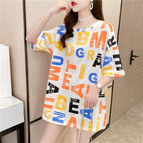 Summer New Short-sleeved T-shirt Womens Mid-length Loose Top Clothes Girls Plus Size Womens Bottoming Shirt Graphic Tee