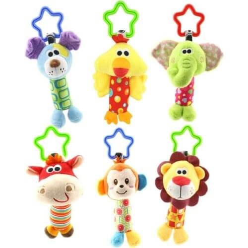 Wholesale 20pcs/lot Baby Toys Rattle Tinkle Hand Bell Multifunctional Plush Toy Baby Stroller Rattles Toy Duck, Fawn, Dog