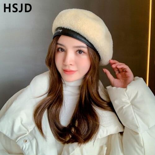 Autumn Winter Women Berets French Classic Solid Color Plush Mink Cashmere Beret Hat Winter Warm Knitting Hats Female Walking Cap