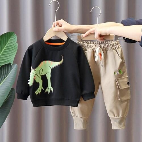 Autumn Baby Girls Boys Clothing Sets Infant Clothes Outfit Kids Cotton Cartoon Dinosaur T Shirt Pants Children Casual Sportswear