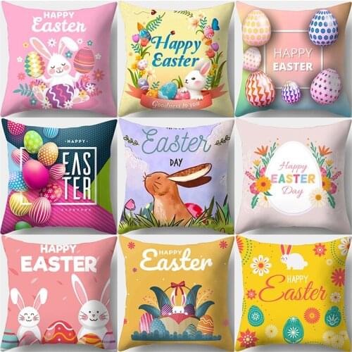 Easter Pillowcase Cute Bunny Egg Rabbit Cushion Cover 45cmx45cm Happy Easter Decoration for Home Birthday Party Gifts for Kids