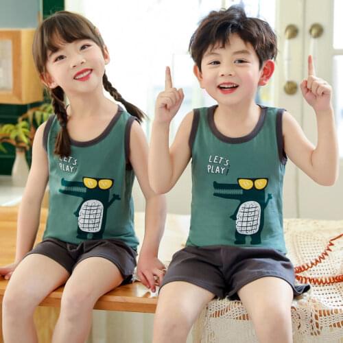 Baby Boys Girls Pajamas 2021 Summer Sleeveless Childrens Clothing Sleepwear Cotton Poplin Pyjamas Sets For Kids 2 4 6 8 9Years