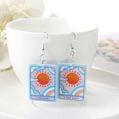1Pair Drop Earring La Luna Tarot Deck Card Sun And Moon Divination Crafts Fashion Jewelry For Gift