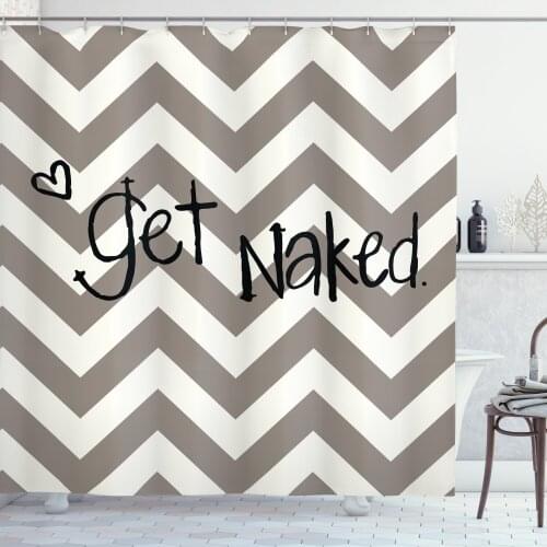 Get Naked Shower Curtain Set Funny Flirty Lettering on Chevrons Curtain for Bathroom Decor 12 Hooks Decorative Bath Accessory