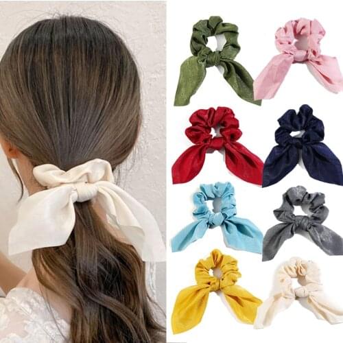 Solid Color Bow Scrunchie for Women Hair Accessories Fashion Elastic Hair Bands Scarf Ribbon hair Tied Ponytail Holder Headwear
