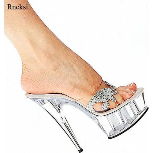 Rncksi new Sexy Party transparent Clear waterproof platform 15cm high-heeled slippers for spring and summer High Heels Shoes