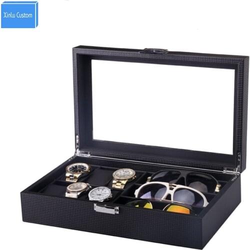 Luxury Collect Box foe 6 Watch +3 Glasses Storage Display Case Design with Glass Window STORAGE DISPLAY GLASSES CASE ORGANIZER