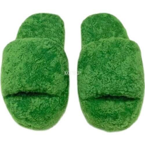 Summer Fluffy Raccoon Fur Slippers Shoes Women Real Fox Flip Flop Flat Furry Slides Outdoor Sandals Amazing Indoor Fashion 2022