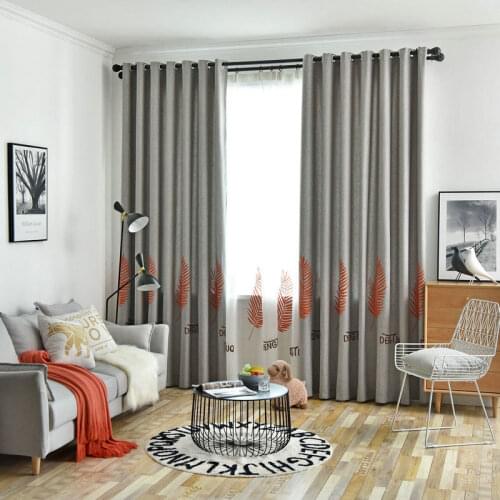 Curtains for Living Room Nordic Minimalist Modern sStyle High-Grade Embroidery Small Fresh Leaves Bedroom