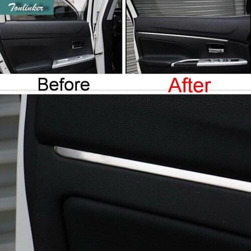 Tonlinker 4 PCS Car NEW Aluminum Two Style Inner Door Decoration Light Strip Cover Case Stickers for new Mitsubishi ASX
