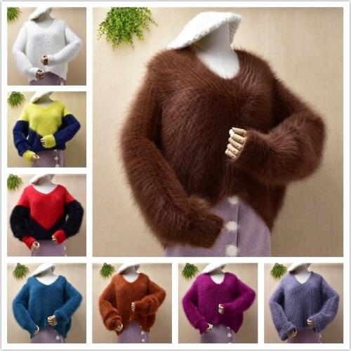 Top women female warm thick plus size Mink Cashmere knitted Jumper Angora rabbit fur Bottoming Sweater pullover winter mantle