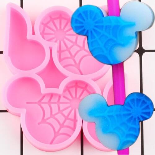 Mouse Head Straw Topper Silicone Mold Spider Web Epoxy Resin Jewelry Making Keychain Molds Fondant Chocolate Moulds
