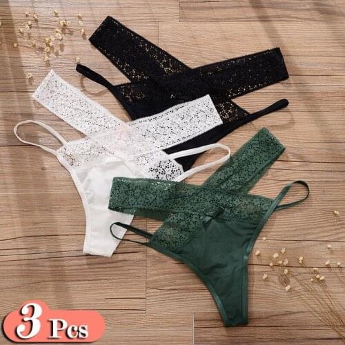 3Pcs/Lot European Lace Transparent Women Underwear Hot Sexy High Waist Hollow Out Panties Sex String Seamless Briefs Thong Set