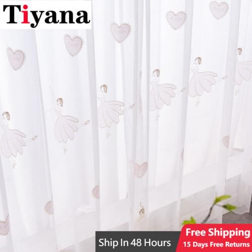 Cartoon Ballet girl Embroidered Tulle Children Curtains for Kids Bedroom Window Kitchen Curtains for Living Room ZH478Z