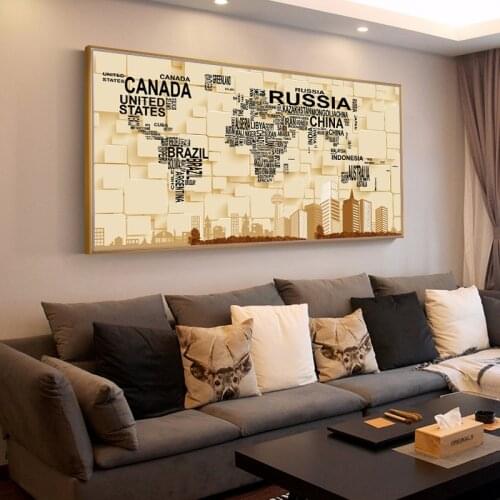 Vintage Minimalist World Map Picture Modern Canvas Painting Wall Art Abstract Map Print Poster for Living Room Hoom Decor